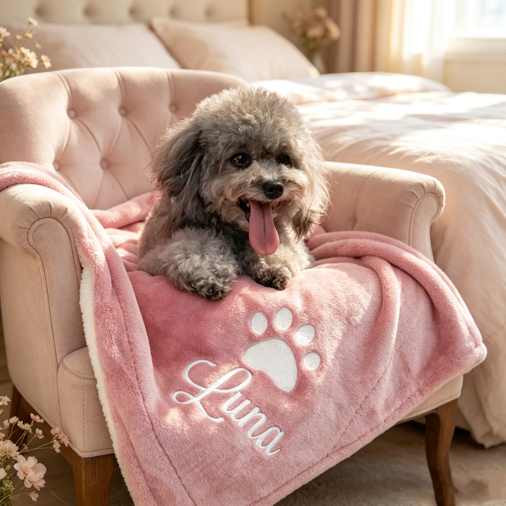 Personalized Pet Blanket, Custom Embroidered Dog or Cat Name Blanket, Soft Flannel Throw, Pet Bed Blanket, Memorial Gift for Pet Lovers