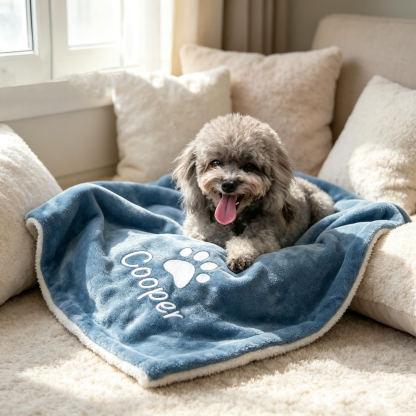 Personalized Pet Blanket, Custom Embroidered Dog or Cat Name Blanket, Soft Flannel Throw, Pet Bed Blanket, Memorial Gift for Pet Lovers