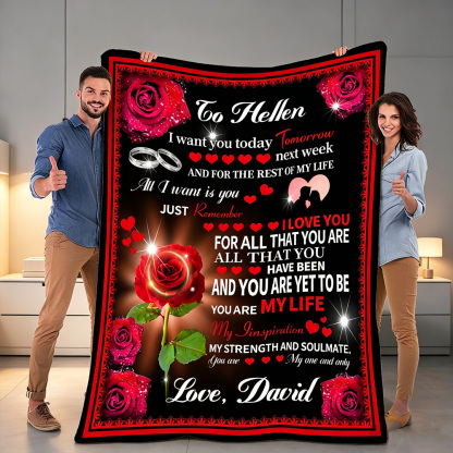 Personalized Love Letter Fleece Blanket, Custom Roses Blanket with Names, Romantic Valentine's Day Gift for Couples