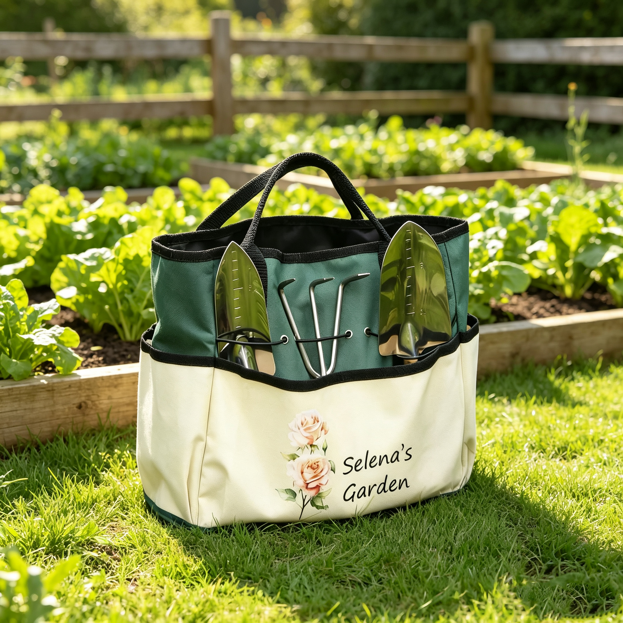 Personalized Gardening Tool Organizer Bag – A custom birth-flower themed gardening gift designed for moms, grandmothers, or gardening enthusiasts.