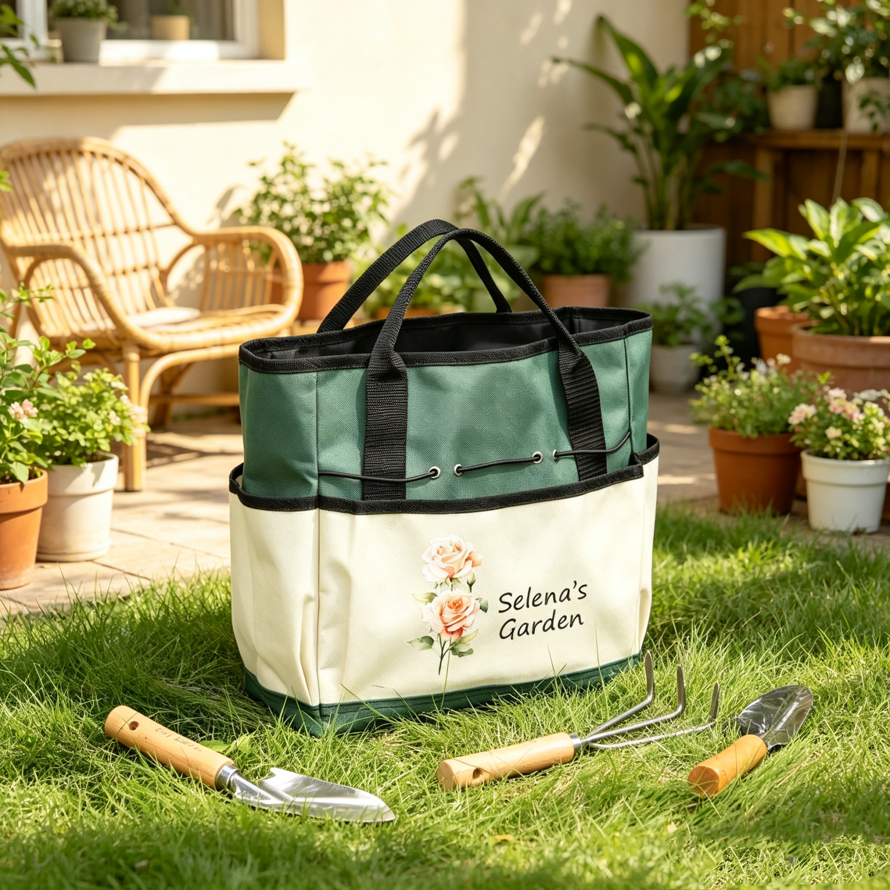 Personalized Gardening Tool Organizer Bag – A custom birth-flower themed gardening gift designed for moms, grandmothers, or gardening enthusiasts.