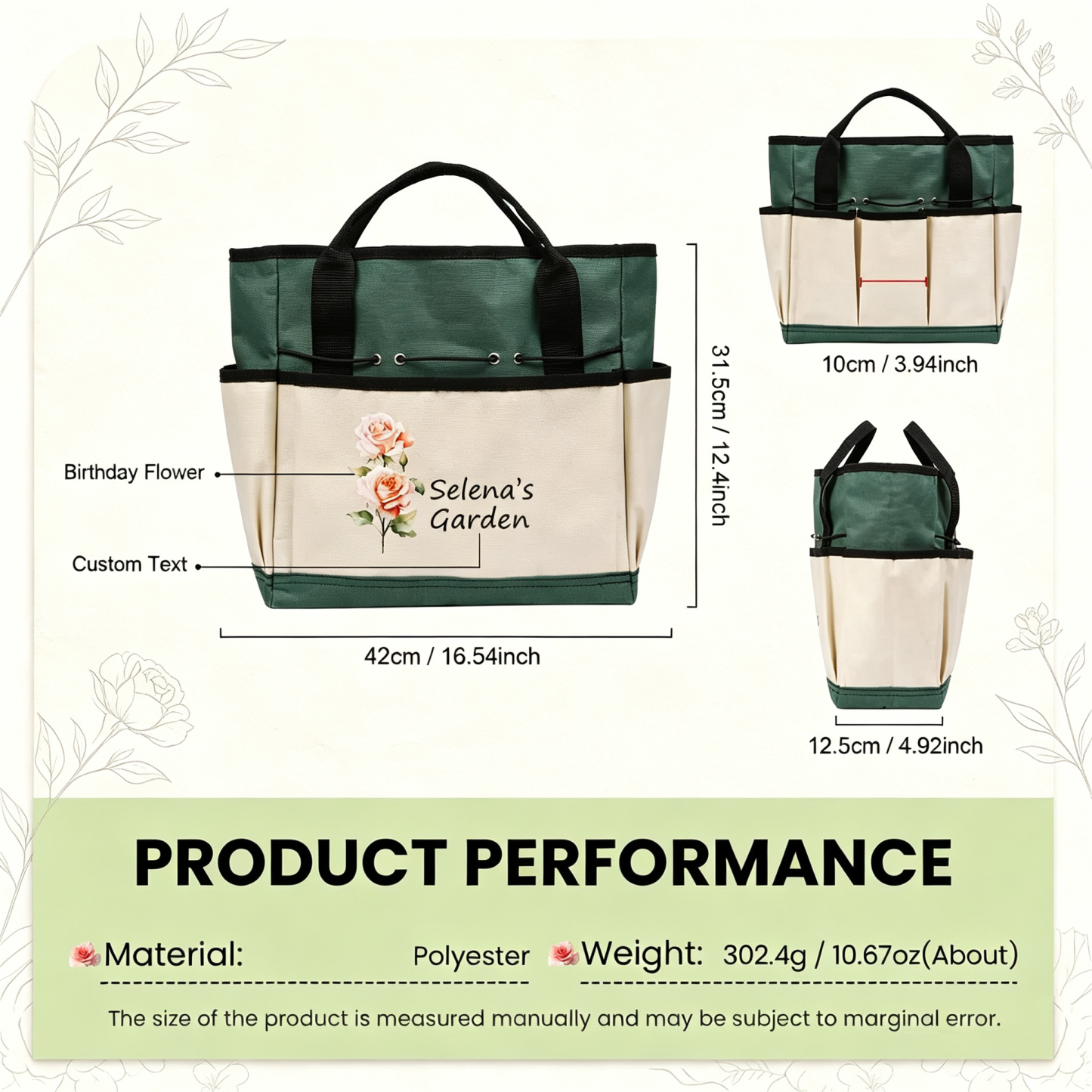 Personalized Gardening Tool Organizer Bag – A custom birth-flower themed gardening gift designed for moms, grandmothers, or gardening enthusiasts.