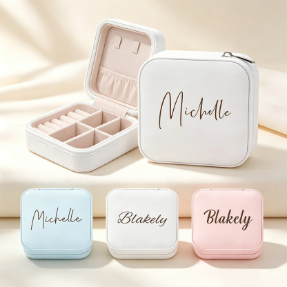 Personalised PU Leather Travel Jewellery Box with Name, Portable Jewellery Organiser for Rings, Earrings and Necklaces, Birthday or Wedding Gift for Women