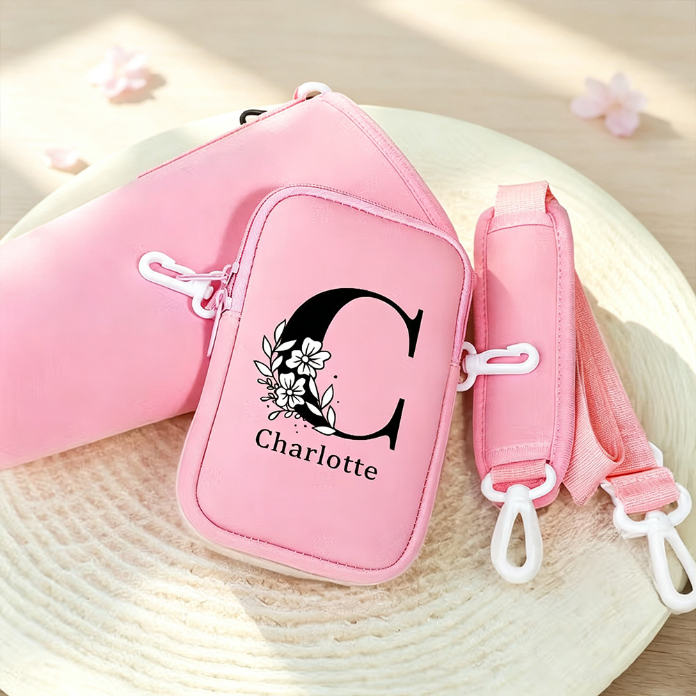 Personalized Floral Initial Water Bottle Carrier Bag with Removable Pouch & Adjustable Strap, Tumbler Holder Accessory for 40oz Stanley Cup, Birthday Gift for Women