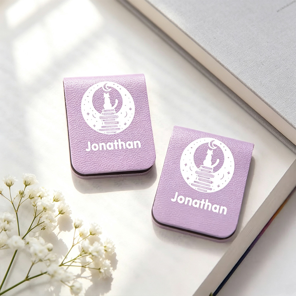 Personalized Magnetic Leather Bookmark with Name, Book Castle Night View Bookmark Clip, Gift for Book Lovers & Readers