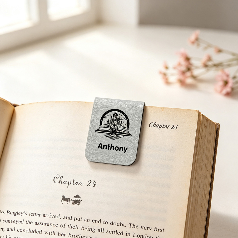Personalized Magnetic Leather Bookmark with Name, Book Castle Night View Bookmark Clip, Gift for Book Lovers & Readers