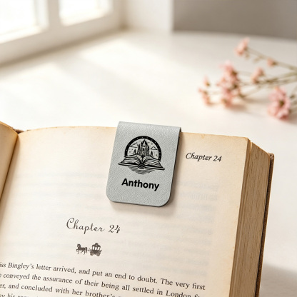 Personalized Magnetic Leather Bookmark with Name, Book Castle Night View Bookmark Clip, Gift for Book Lovers & Readers