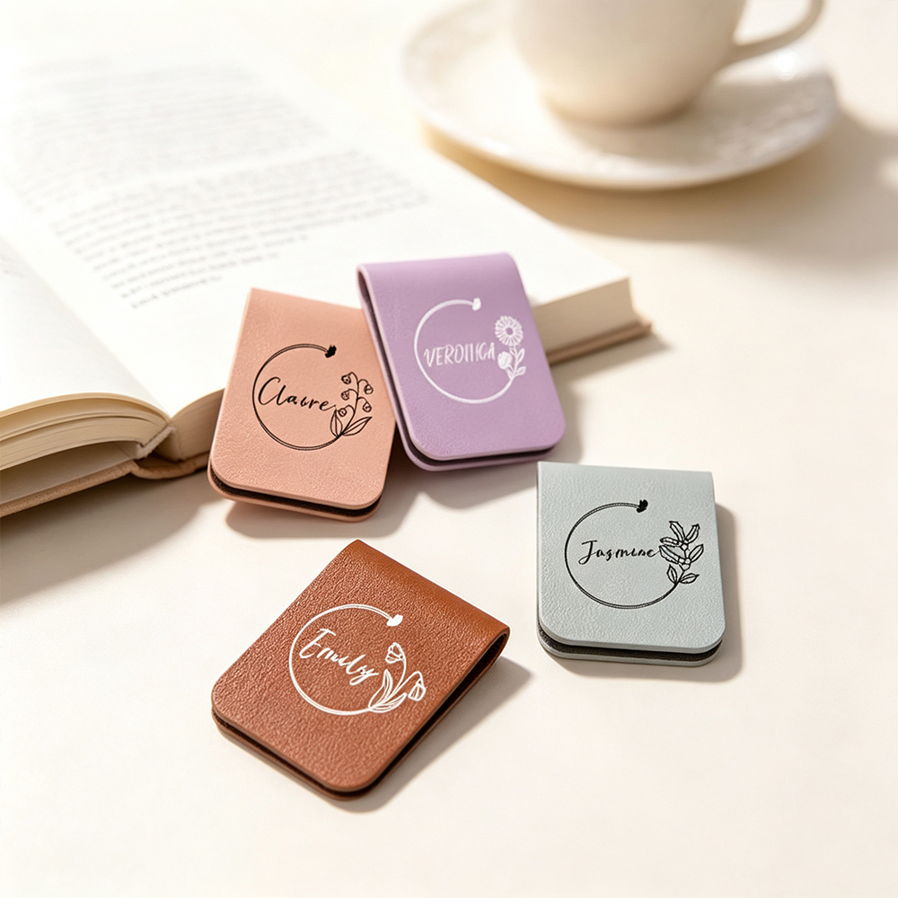 Personalized Birth Flower Magnetic Leather Bookmark with Name, Custom Reading Gift for Book Lovers