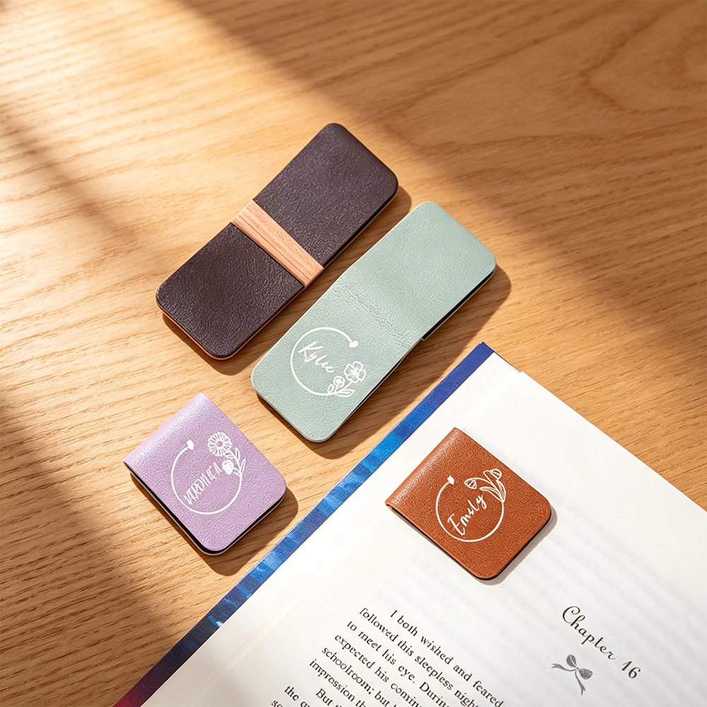 Personalized Birth Flower Magnetic Leather Bookmark with Name, Custom Reading Gift for Book Lovers