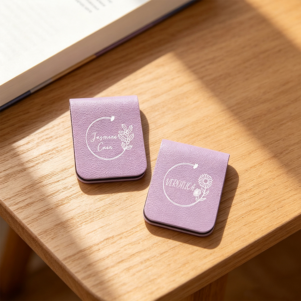 Personalized Birth Flower Magnetic Leather Bookmark with Name, Custom Reading Gift for Book Lovers