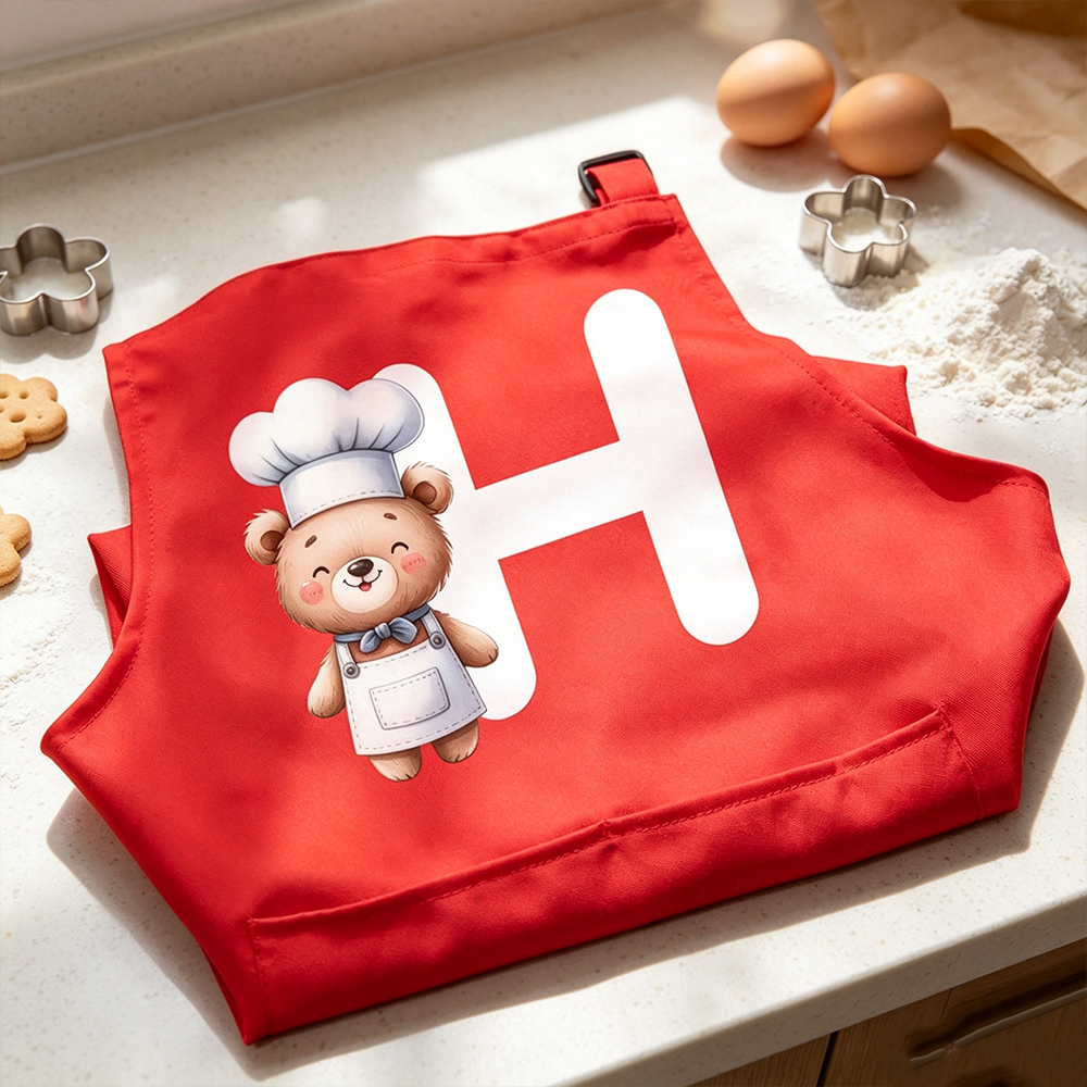 Personalized Animal Chef Costume Set for Kids, Custom Name Initial Apron with Matching Chef Hat, Cooking Baking Gift for Boys Girls