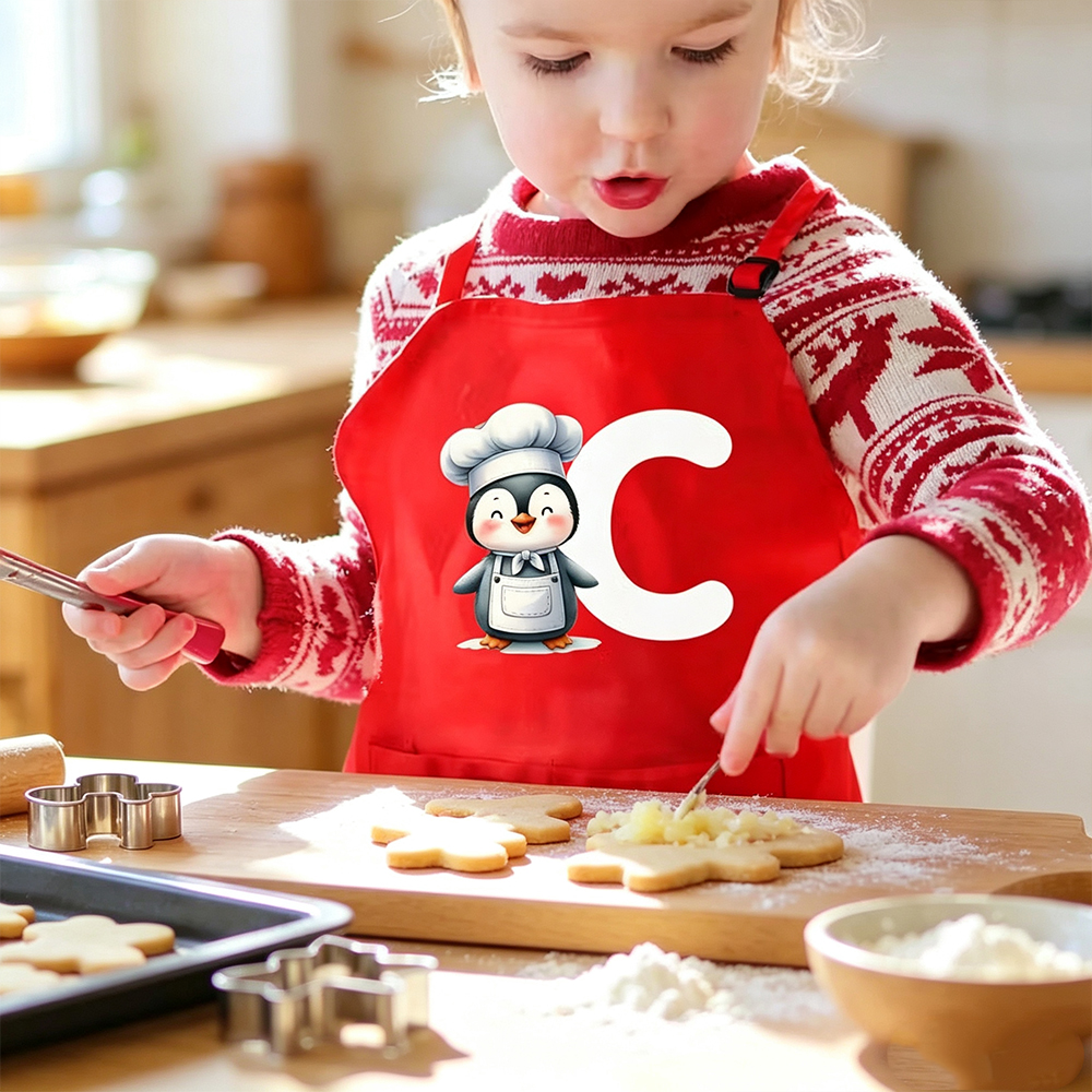 Personalized Animal Chef Costume Set for Kids, Custom Name Initial Apron with Matching Chef Hat, Cooking Baking Gift for Boys Girls