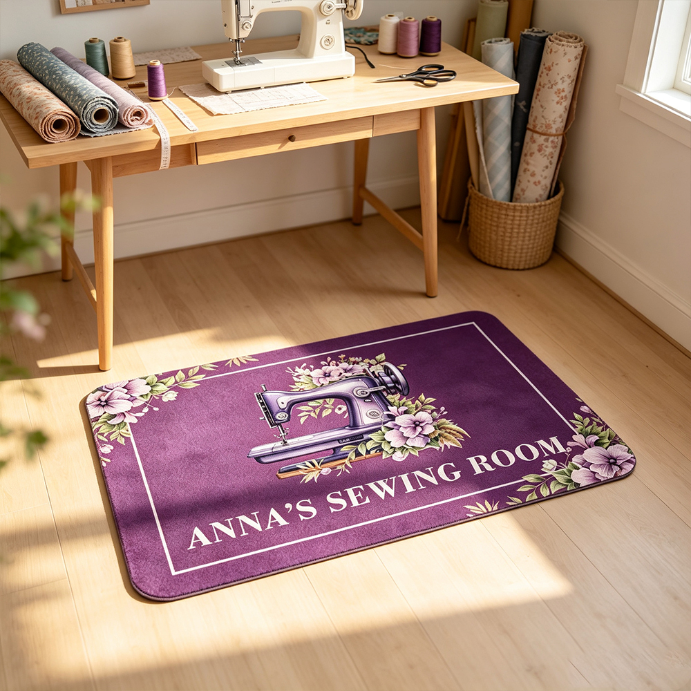 Personalized Sewing Lover Doormat with Floral Sewing Machine Design, Non-Slip Indoor Outdoor Mat, Sewing Room Decor, Housewarming Gift for Her