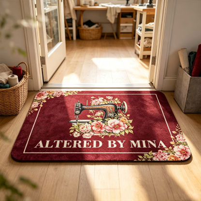Personalized Sewing Lover Doormat with Floral Sewing Machine Design, Non-Slip Indoor Outdoor Mat, Sewing Room Decor, Housewarming Gift for Her