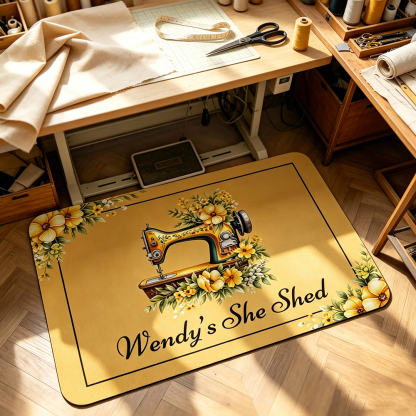 Personalized Sewing Lover Doormat with Floral Sewing Machine Design, Non-Slip Indoor Outdoor Mat, Sewing Room Decor, Housewarming Gift for Her