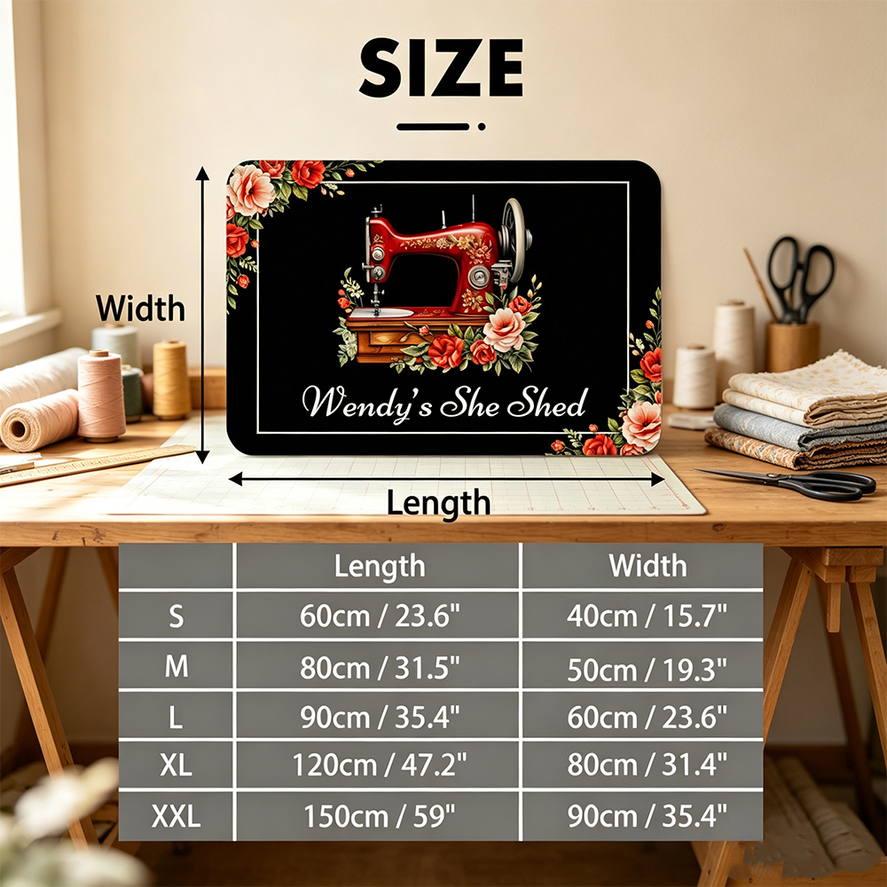 Personalized Sewing Lover Doormat with Floral Sewing Machine Design, Non-Slip Indoor Outdoor Mat, Sewing Room Decor, Housewarming Gift for Her