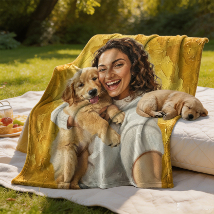 Personalized Pet Photo Throw Blanket with Name, Custom Oil Painting Style Blanket, Pet Memorial Gift for Dog & Cat Lovers