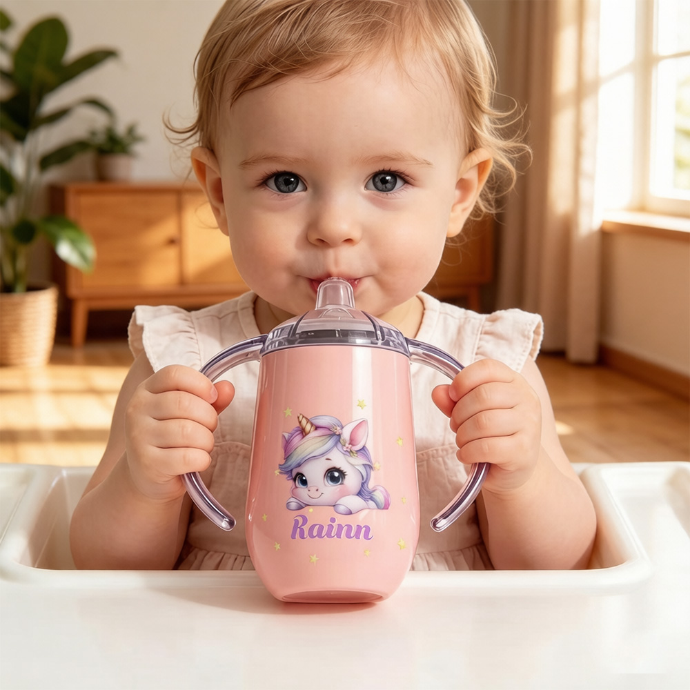 Personalized Fantasy Unicorn Sippy Cup for Toddlers – 295ml Insulated Cup with Handles and Name
