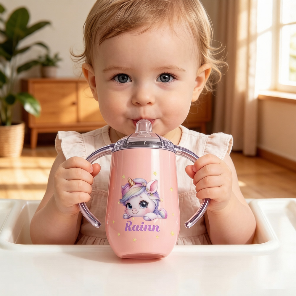 Personalized Fantasy Unicorn Sippy Cup for Toddlers – 295ml Insulated Cup with Handles and Name
