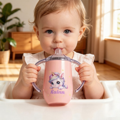 Personalized Fantasy Unicorn Sippy Cup for Toddlers – 295ml Insulated Cup with Handles and Name