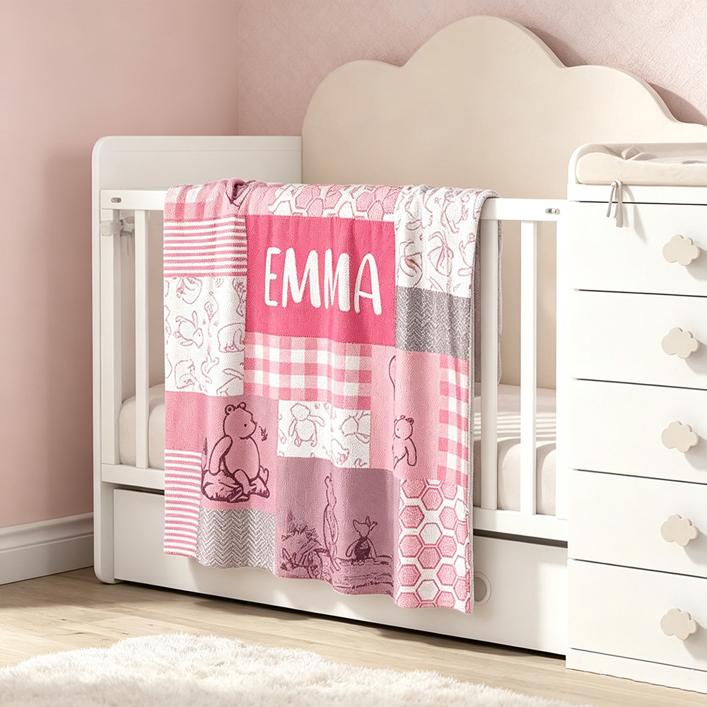 Personalized Classic Winnie the Pooh Baby Blanket with Name, Cute Nursery Fleece Throw for Baby Shower, Birthday & Children's Day Gift
