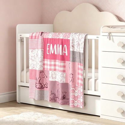 Personalized Classic Winnie the Pooh Baby Blanket with Name, Cute Nursery Fleece Throw for Baby Shower, Birthday & Children's Day Gift
