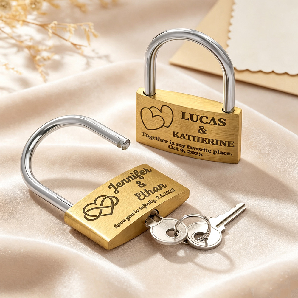 Personalized Heart Ring Brass Love Padlock with Keys, Engraved Names and Custom Text Romantic Wedding Engagement Anniversary Gift for Couples