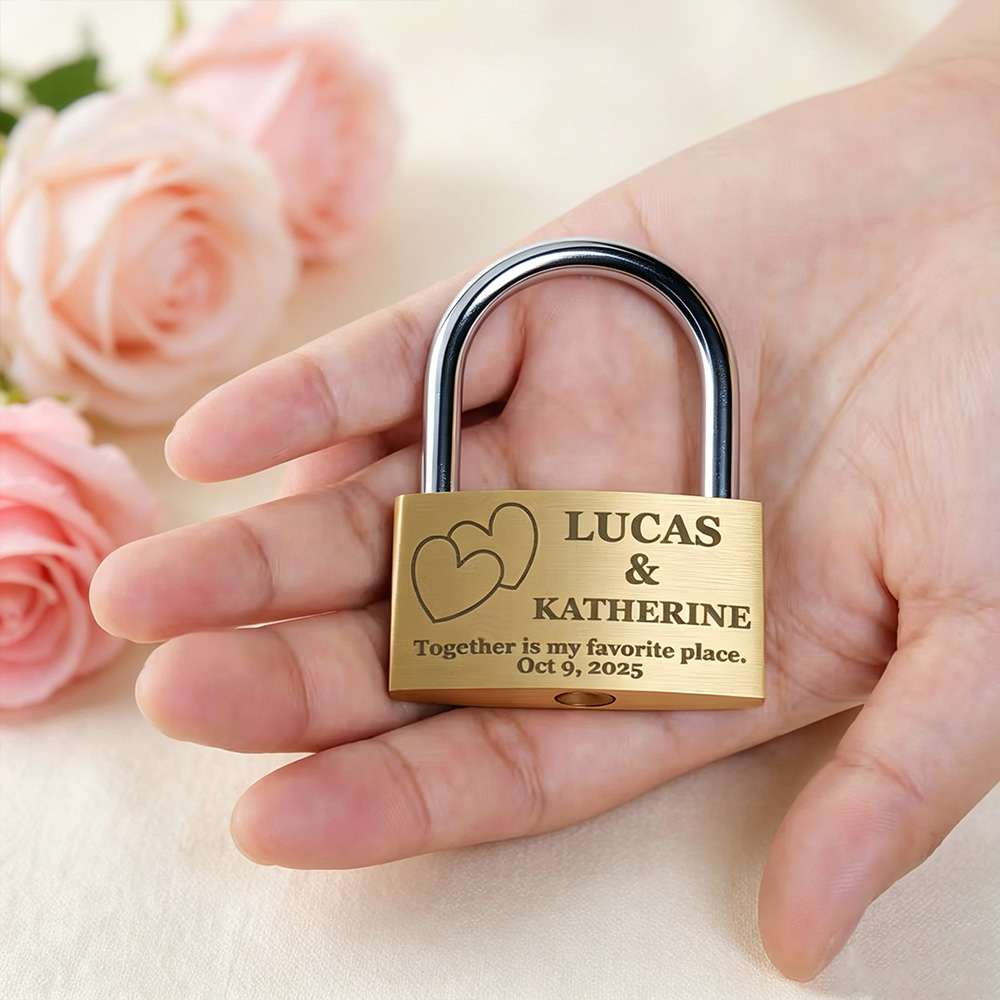 Personalized Heart Ring Brass Love Padlock with Keys, Engraved Names and Custom Text Romantic Wedding Engagement Anniversary Gift for Couples