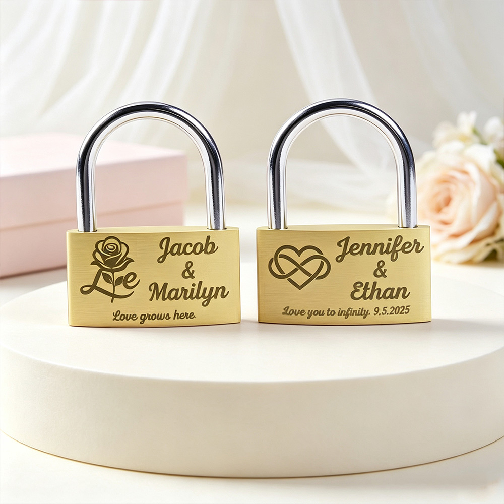 Personalized Heart Ring Brass Love Padlock with Keys, Engraved Names and Custom Text Romantic Wedding Engagement Anniversary Gift for Couples