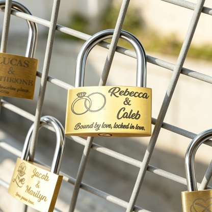 Personalized Heart Ring Brass Love Padlock with Keys, Engraved Names and Custom Text Romantic Wedding Engagement Anniversary Gift for Couples