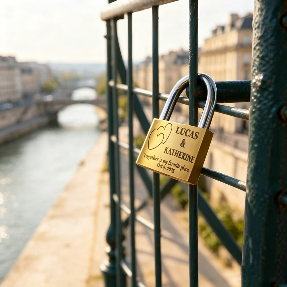 Personalized Heart Ring Brass Love Padlock with Keys, Engraved Names and Custom Text Romantic Wedding Engagement Anniversary Gift for Couples