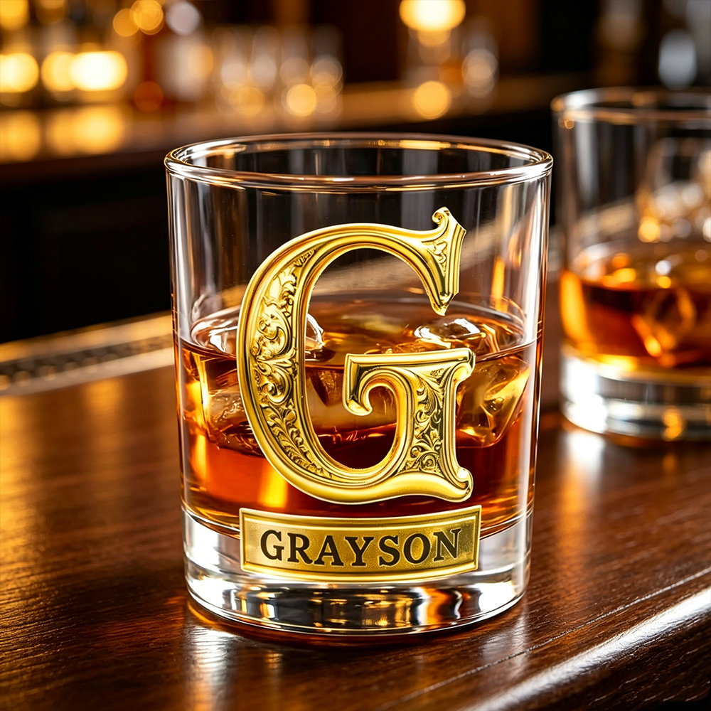 Personalized Whiskey Glass with Initials & Roses, Custom 10oz Old Fashioned Rocks Glass, Anniversary Gift for Couples