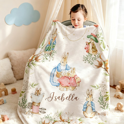 Personalized Peter Rabbit Easter Soft Throw Blanket with Name, Cute Bunny Nursery Blanket, Spring Home Decor, Baby Shower Birthday Gift for Newborns & Kids