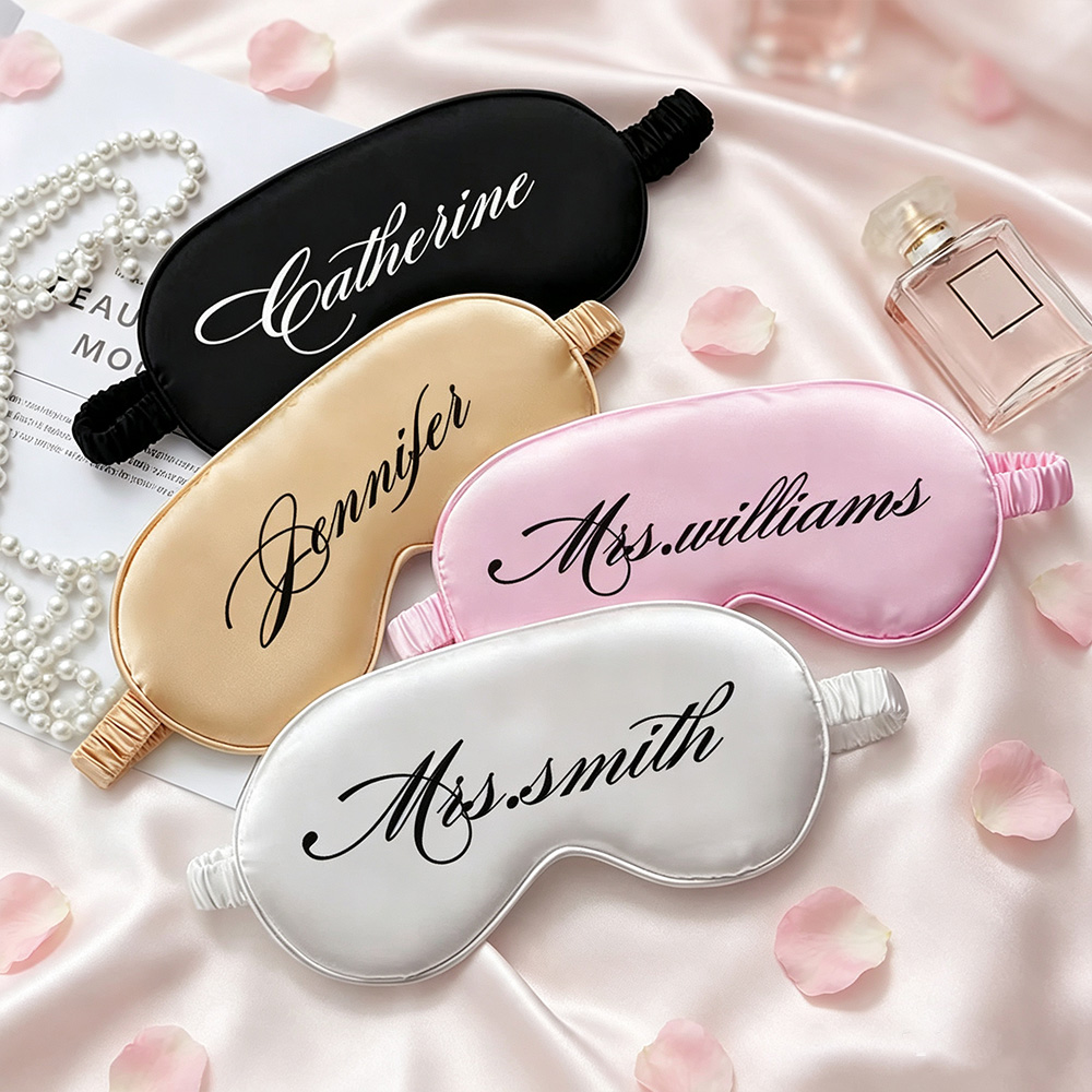 Personalized Satin Sleep Eye Mask with Matching Pouch Custom Name Bridal Shower Bachelorette Party Wedding Gift for Her