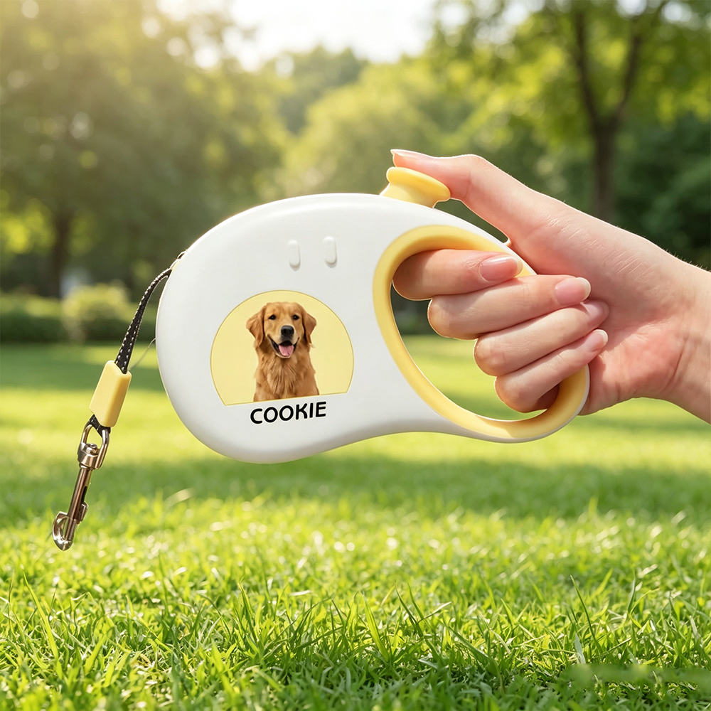 Personalized Reflective Retractable Dog Leash with Custom Photo & Name, LED Safety Pet Lead for Small Medium Dogs, Birthday Gift for Pet Lovers
