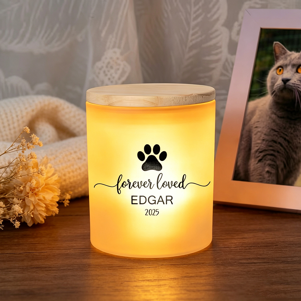 Personalized Pet Memorial LED Candle Jar with Name & Date, Forever Loved Pet Loss Sympathy Gift