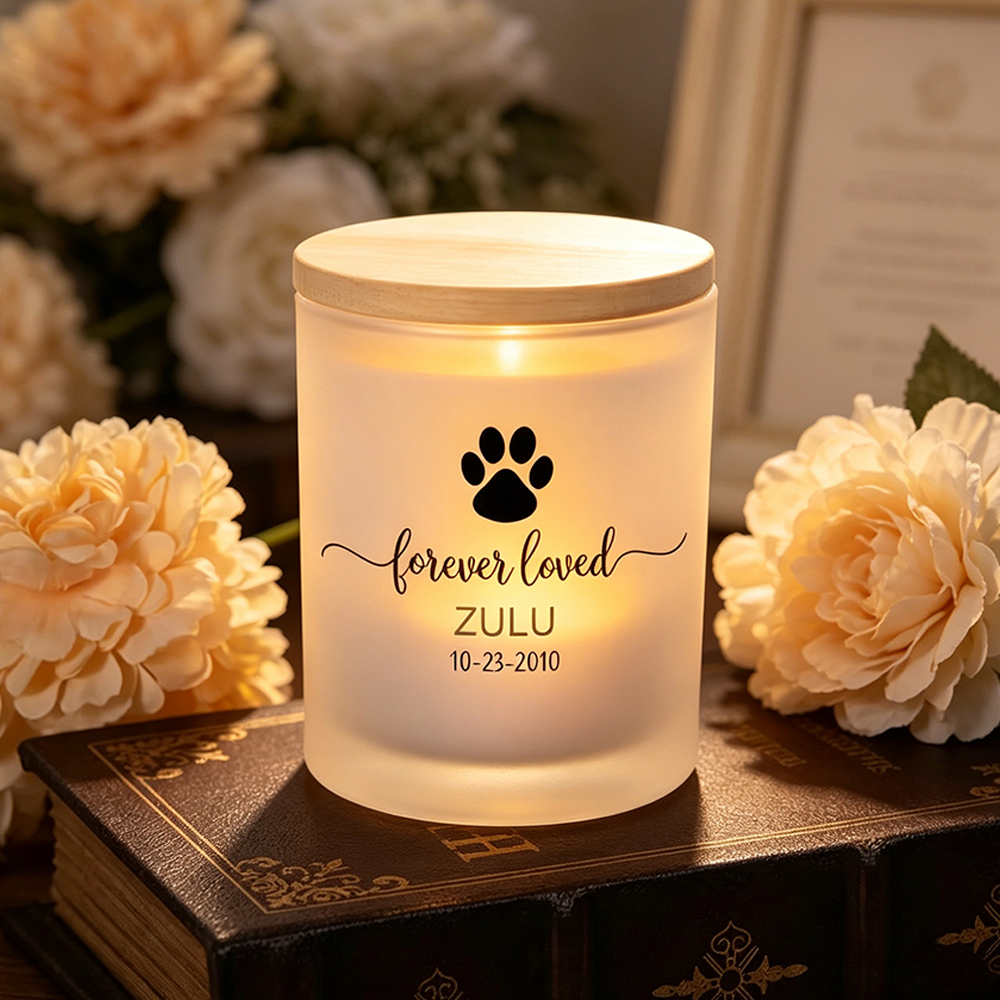 Personalized Pet Memorial LED Candle Jar with Name & Date, Forever Loved Pet Loss Sympathy Gift