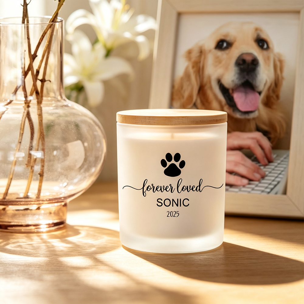 Personalized Pet Memorial LED Candle Jar with Name & Date, Forever Loved Pet Loss Sympathy Gift