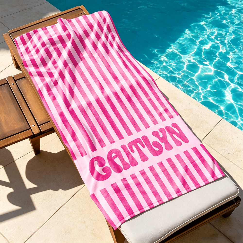 Personalized Striped Beach Towel with Name, Custom Retro Bath Towel, Bachelorette Party Gift for Bridesmaids