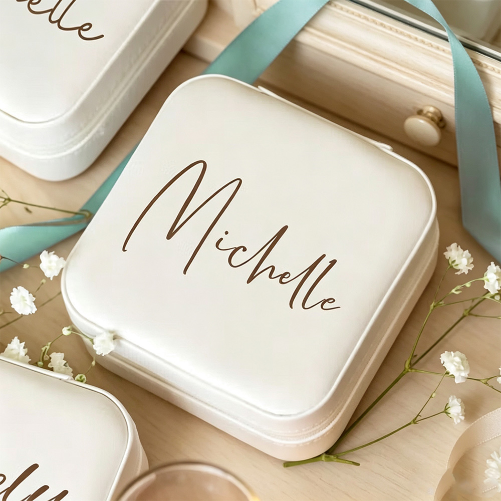 Personalised PU Leather Travel Jewellery Box with Name, Portable Jewellery Organiser for Rings, Earrings and Necklaces, Birthday or Wedding Gift for Women