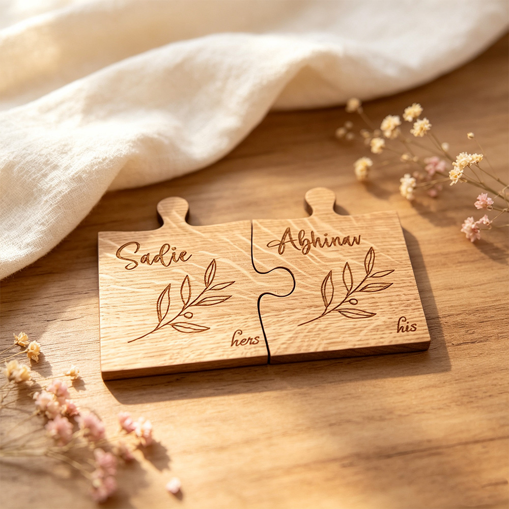 Personalized Couple Coasters, Custom His and Hers Wooden Drink Coasters, Engraved Name Wedding Gift, Anniversary Gift for Couples
