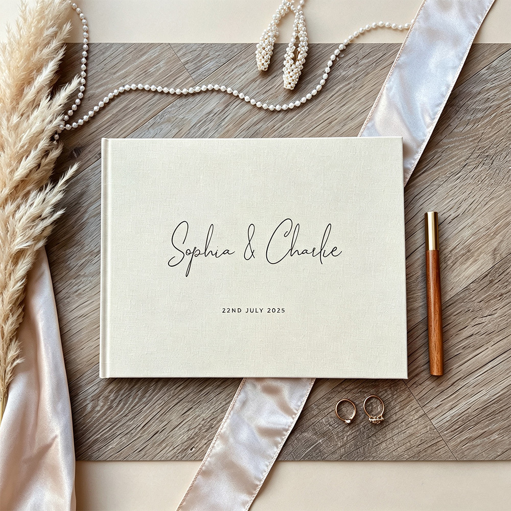 Personalized Wedding Guest Book, Custom Linen Guest Book with Names and Date, Luxury Wedding Keepsake Journal, Rustic Wedding Reception Decor