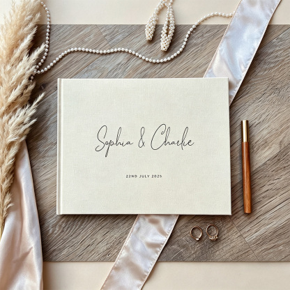 Personalized Wedding Guest Book, Custom Linen Guest Book with Names and Date, Luxury Wedding Keepsake Journal, Rustic Wedding Reception Decor