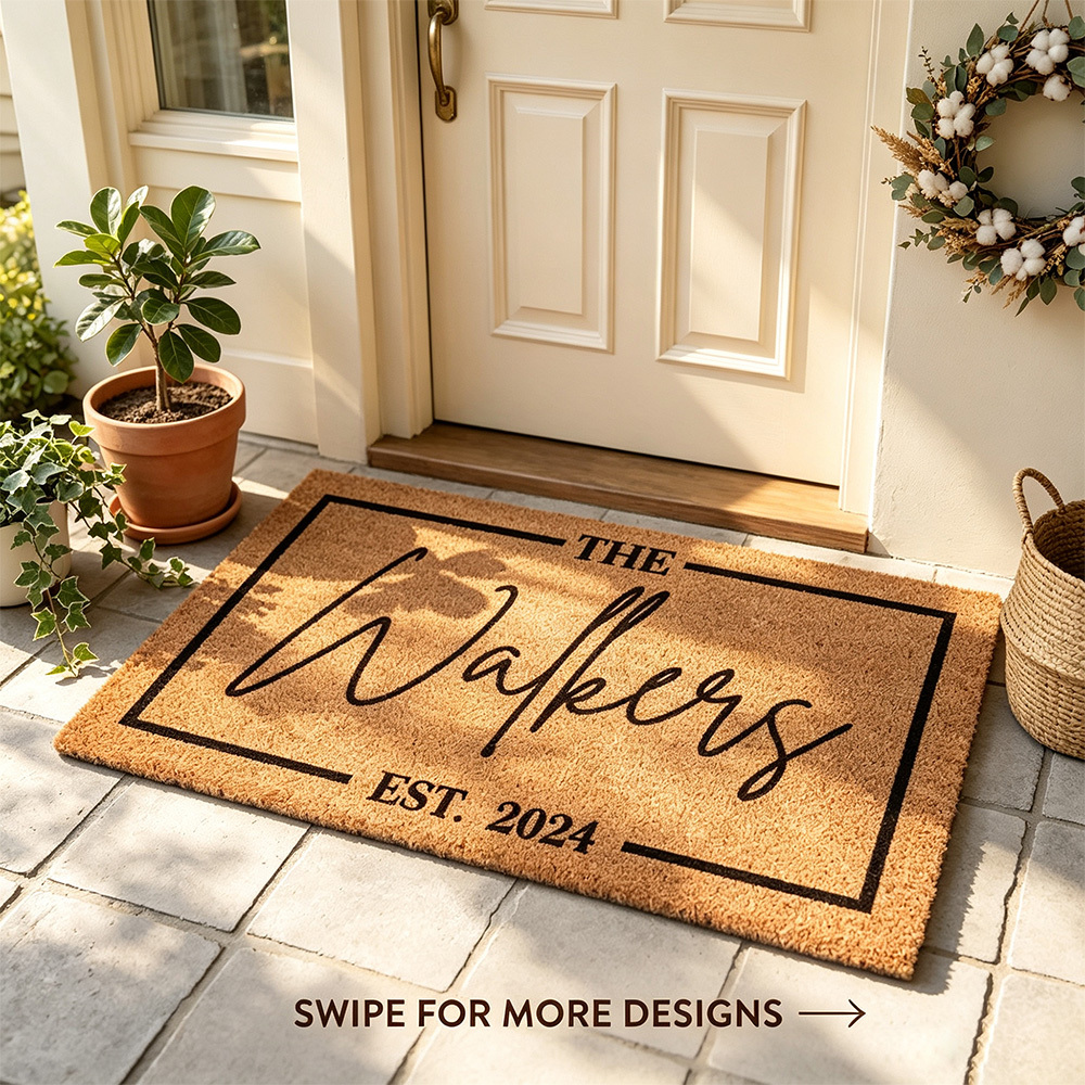 Personalized Family Name Doormat, Custom Last Name Coir Welcome Mat, Established Date Front Door Mat, Housewarming Gift for New Homeowners