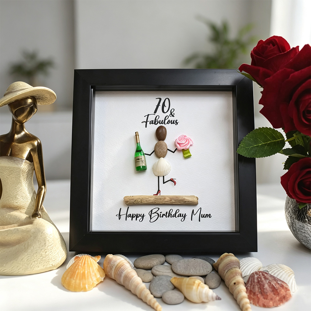 Personalized Pebble Art Birthday Frame, Custom Milestone Birthday Gift, Handmade Stone Art Keepsake, 30th 40th 50th 60th 70th Birthday Gift