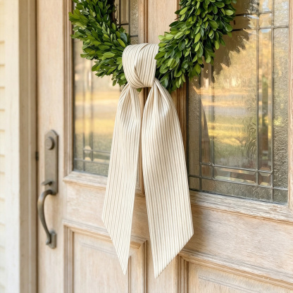 Personalized Green Striped Wreath Sash, Custom Text Outdoor Wreath Bow, Fall Front Door Decor
