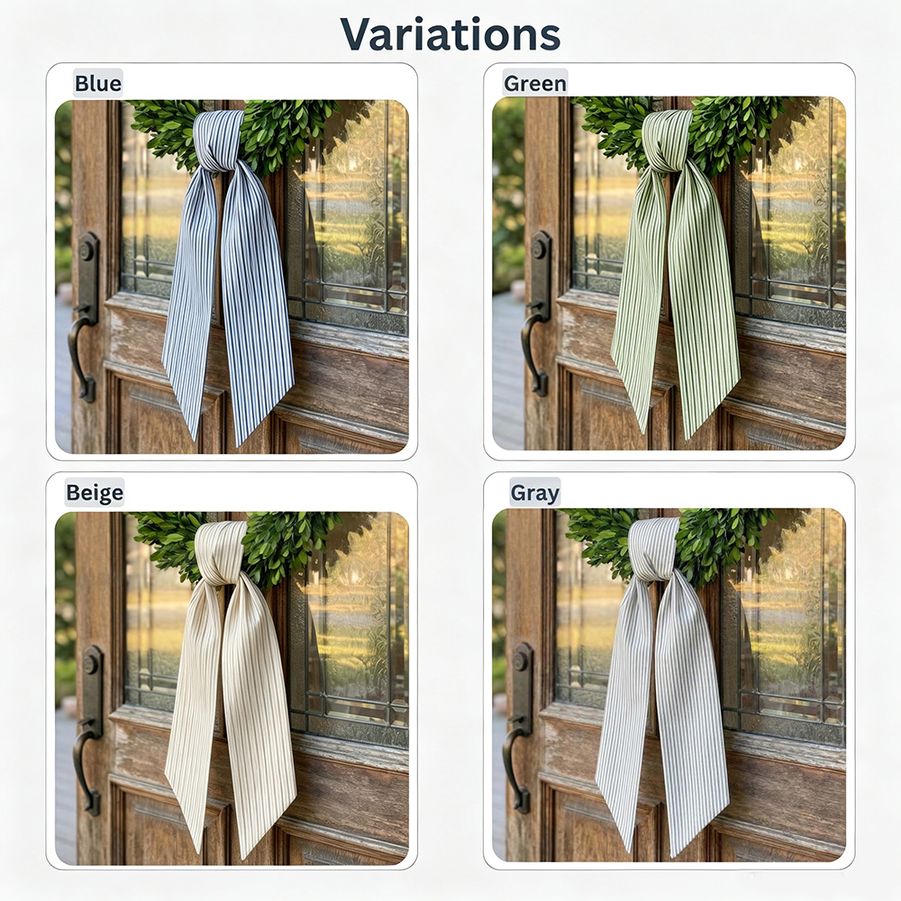 Personalized Green Striped Wreath Sash, Custom Text Outdoor Wreath Bow, Fall Front Door Decor
