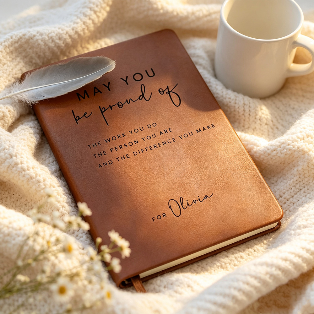 Personalized Leather Journal May You Be Proud Of Quote Notebook, Coworker Birthday Gift, Employee Appreciation Gift, Thank You Gift for Leader