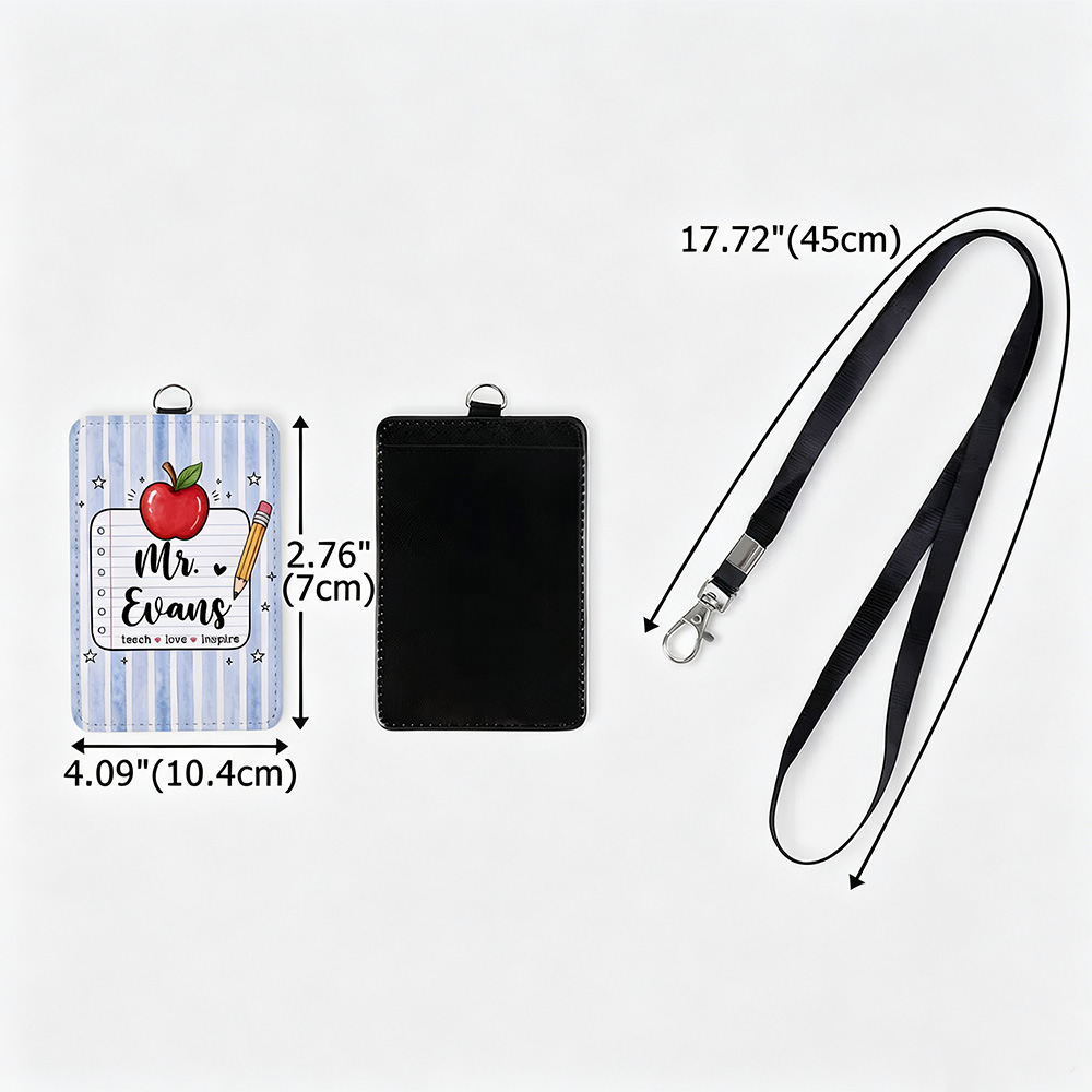 Personalized Apple Pencil PU Leather Card Holder with Name, Teach Love Inspire Teacher ID Badge Holder, Back to School Teacher Appreciation Gift