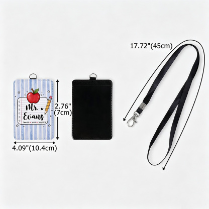 Personalized Apple Pencil PU Leather Card Holder with Name, Teach Love Inspire Teacher ID Badge Holder, Back to School Teacher Appreciation Gift